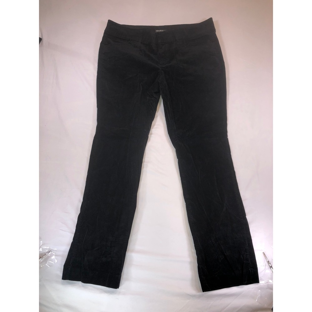 Eddie Bauer Black Corduroy Straight Leg Pants Womens 16 Cotton Stretch WPL 9647